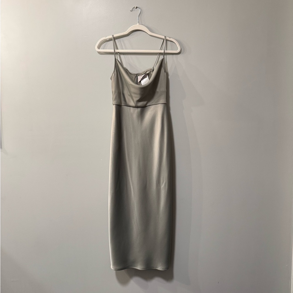 Anthropologie BHLDN Cali Satin Cowl-Neck Slip Dress in Sage Green
